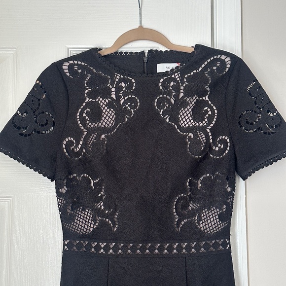 Women's Reiss Tinley Lace Dress Black Nude Slip Size 4 Cocktail Party Formal - Picture 2 of 9